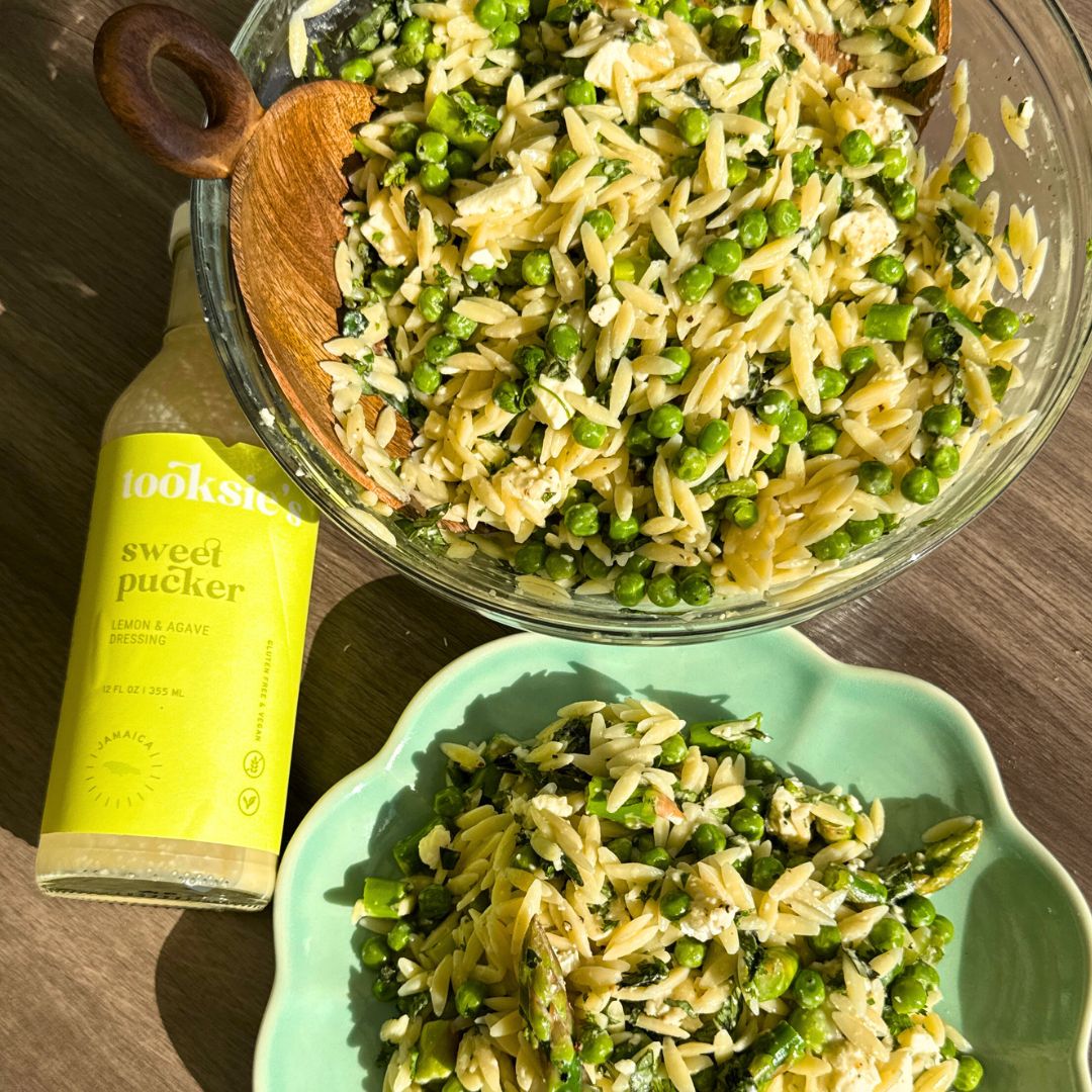 Spring Orzo Pasta Salad with Tooksie’s Sweet Pucker Dressing