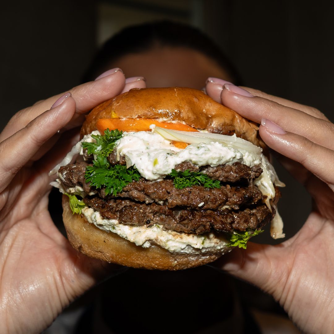 Superior Farms Lamb Smash Burger with Tooksie’s Jerk Me Up Scotchie & Escovitch Slaw